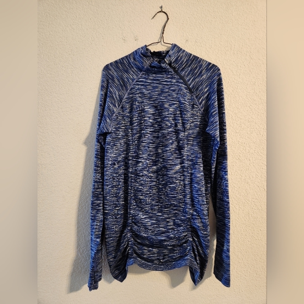 ATHLETA Top Large Fastest Track Asymmetric Half Zip Space Dye Black Gray 348552